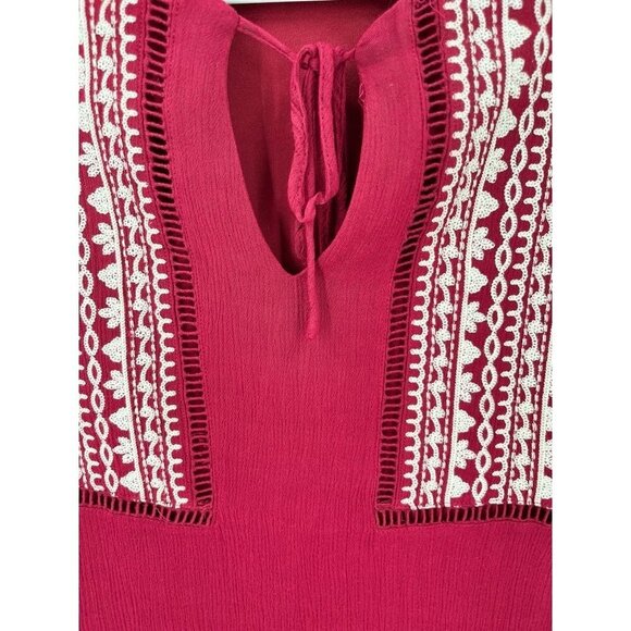 Alya Ladie's Red Embroidered Boho Mini Dress Half Sleeve Lined Size XS - Picture 4 of 11